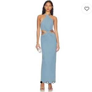 Bronx and Banco Naomi Halterneck Maxi Dress in Blue Denim xs